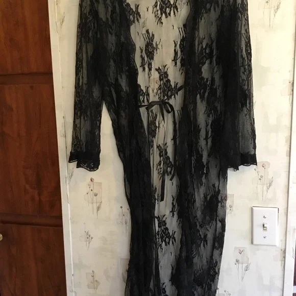 2/$20 Black Lace Sheer Long Robe. NWOT - Picture 5 of 9